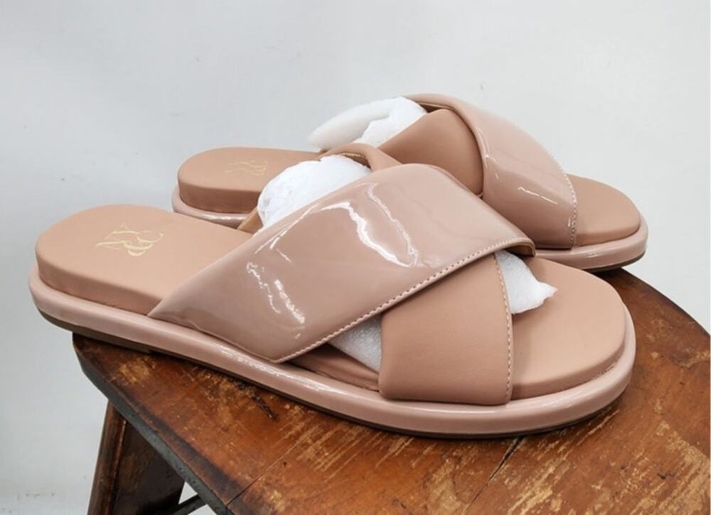 New New York & Company Nude Cross Strap Slides Comfort Casual Size 10
